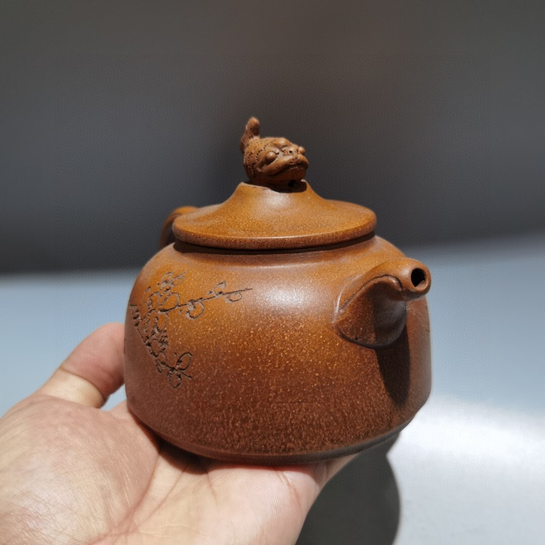 人気ブランドバ40代 館蔵珍品紫砂壺魚躍龍門壺陳鳴遠款原礦段泥紫砂壺』置物賞物貴重 施釉陶