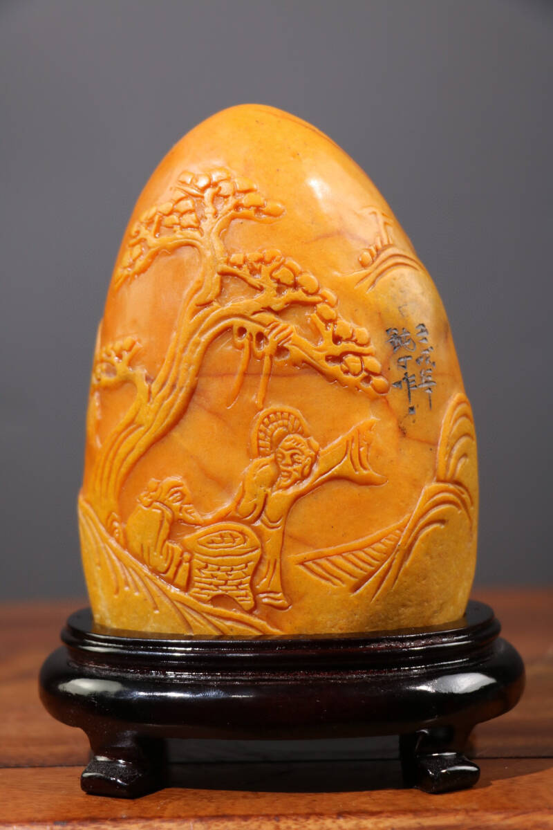 館蔵珍品 寿山石 田黄石 細密彫 松林雅集紋印章』置物 賞物 貴重 館蔵珍品 寿山石 田黄石 細密彫 松林雅集紋印章』置物 賞物 貴重