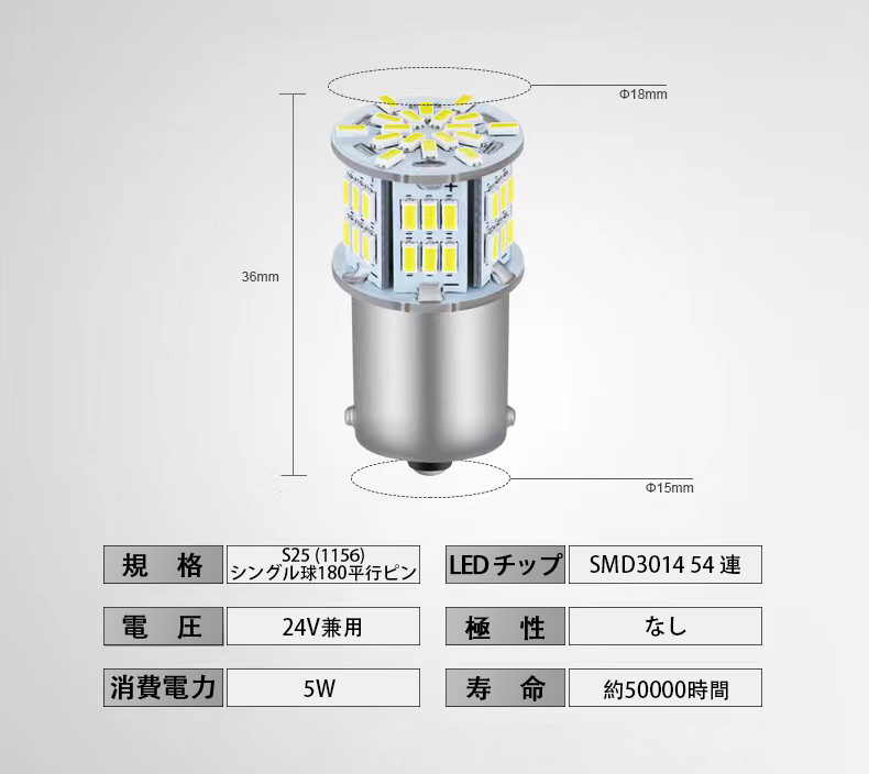 ledS25 シングル 24V専用 S25 P21W 1156 BA15S G18 バックランプ LEDサイドマーカー マーカーランプ トラック 1156 コーナーライトの画像5