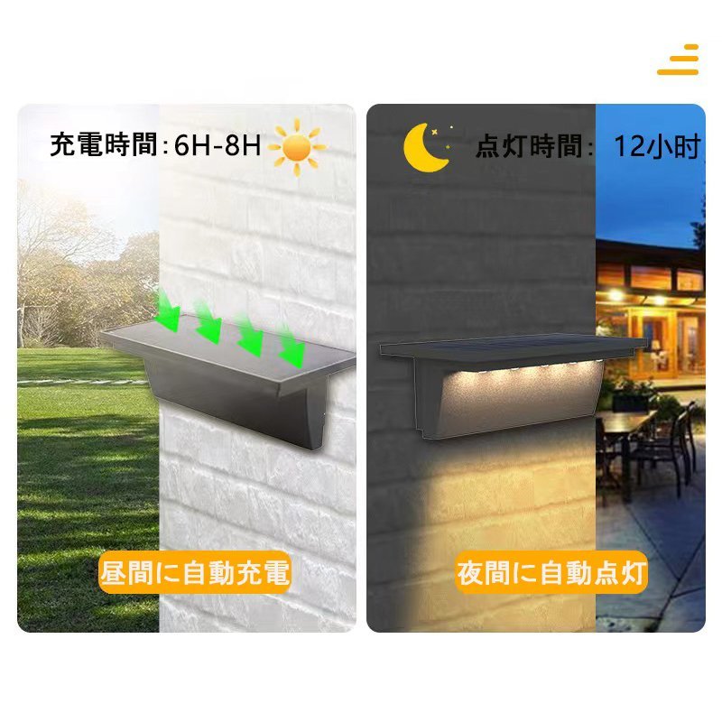 常夜灯 屋外ソーラーライト LED ブラケットライト ウォールライト 自動点灯ガーデンライト 玄関 階段 壁掛け照明 センサーライト 暖色 白_画像2