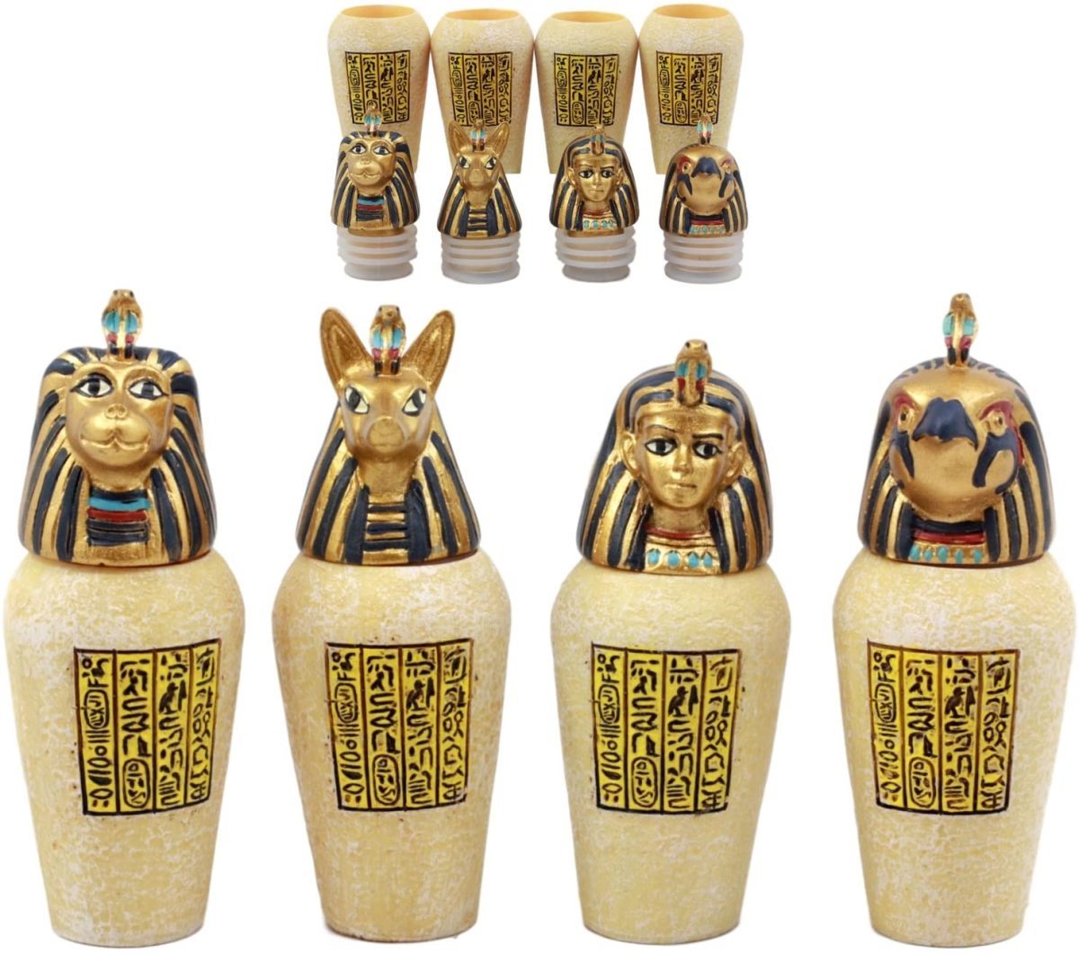 古代エジプトのカノプス壺4個セット ジャッカル・ファルコム・ヒューマン・ライオン彫像 高さ 約8.3ｃｍ彫刻(輸入品_画像2