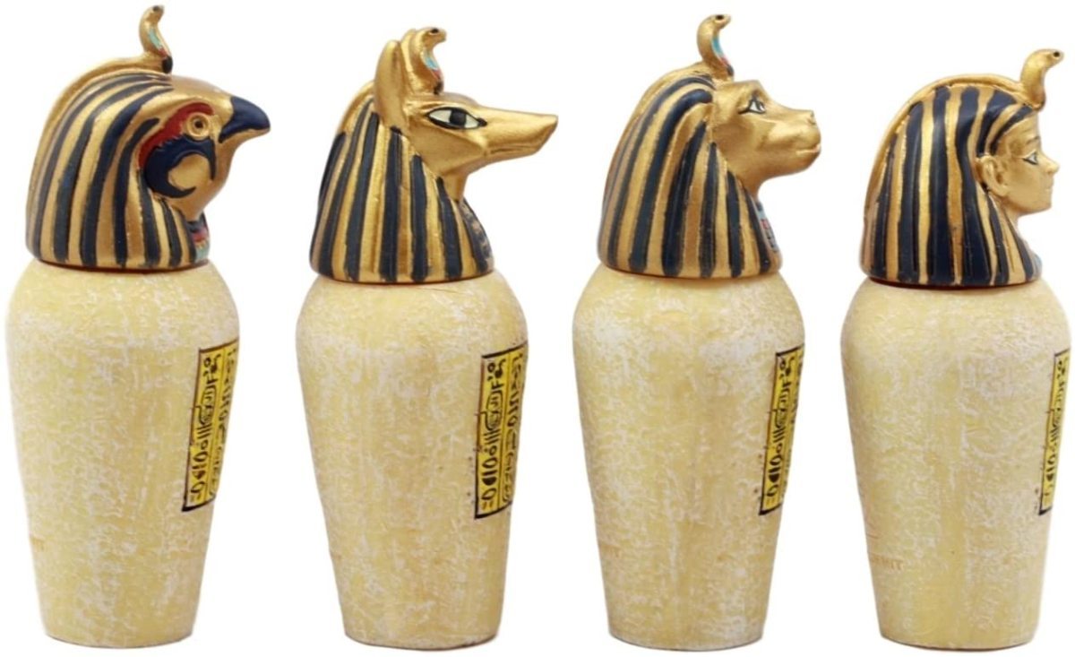 古代エジプトのカノプス壺4個セット ジャッカル・ファルコム・ヒューマン・ライオン彫像 高さ 約8.3ｃｍ彫刻(輸入品_画像3
