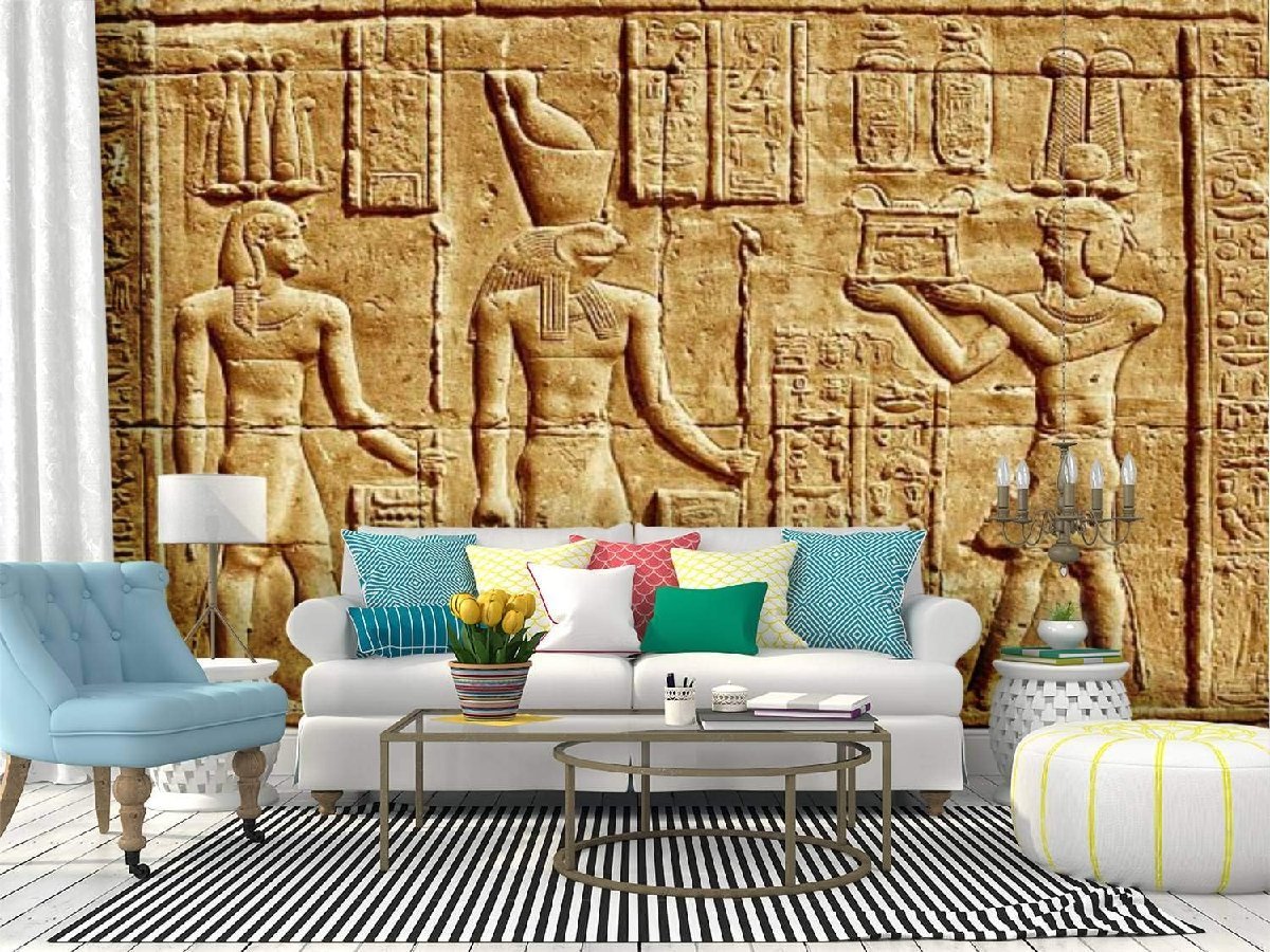 壁画古代エジプト人＆象形文字剥がして貼る壁紙 粘着壁紙ビニールフィルム リビングルームインテリア輸入品_画像3