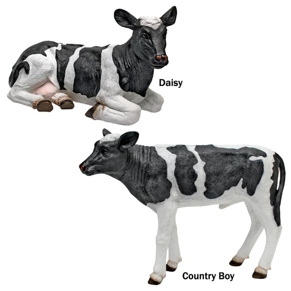 デイジーとカントリーボーイの牛の彫像 ガーデン彫刻 動物装飾庭園インテリア玄関芝生プレゼント贈り物輸入品