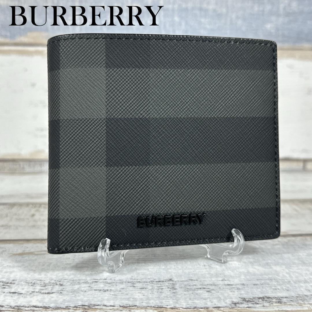 BURBERRY Burberry двойной бумажник кошелек для мелочи . имеется 8064604 MS CC BILL COIN 2. складывать compact бумажник в клетку угольно-серый серия 
