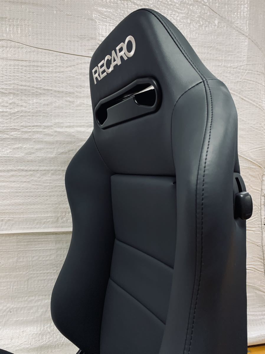 44.45.レカロ RECARO 2脚セットSR-3 黒フェイクレザー張り替え 張替え 張替 ブラックシングルステッチ 両側ダイヤルの画像4