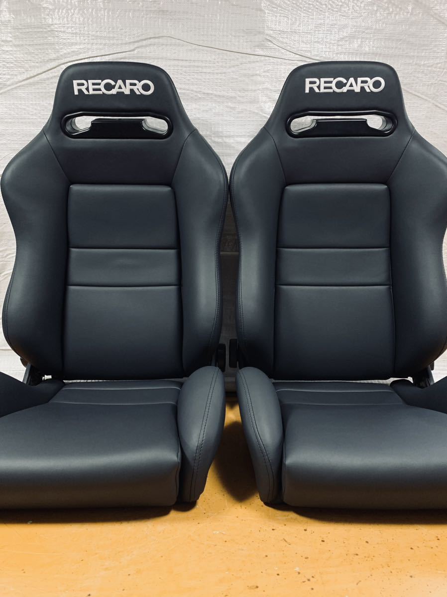 44.45.レカロ RECARO 2脚セットSR-3 黒フェイクレザー張り替え 張替え 張替 ブラックシングルステッチ 両側ダイヤルの画像1