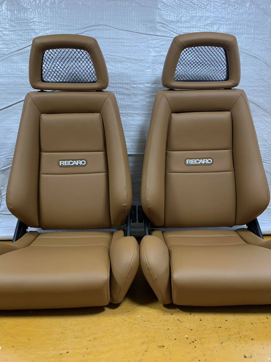 26.27.レカロ RECARO 2脚セット LX-M モカフェイクレザー張り替え 張替え 張替 茶 ブラウンシングルステッチ 片側ダイヤルの画像1