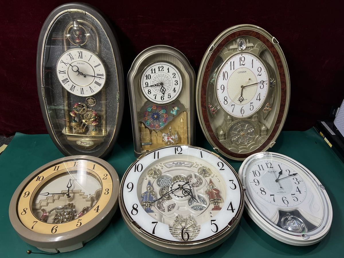 リズム時計 Small World 4MN490RH/4MN528RH/4MH705、SEIKO RE506B/RH502G、CITIZEN 4MN484-0 からくり時計　掛け時計 計6台 まとめ (170s)_画像1