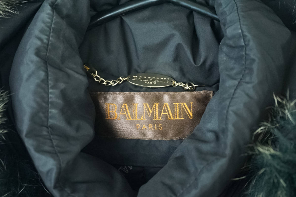 X662/BALMAIN/バルマン/ブルーフォックスファーフードダウンコート/ブラック系/レディース/LLサイズ_画像5