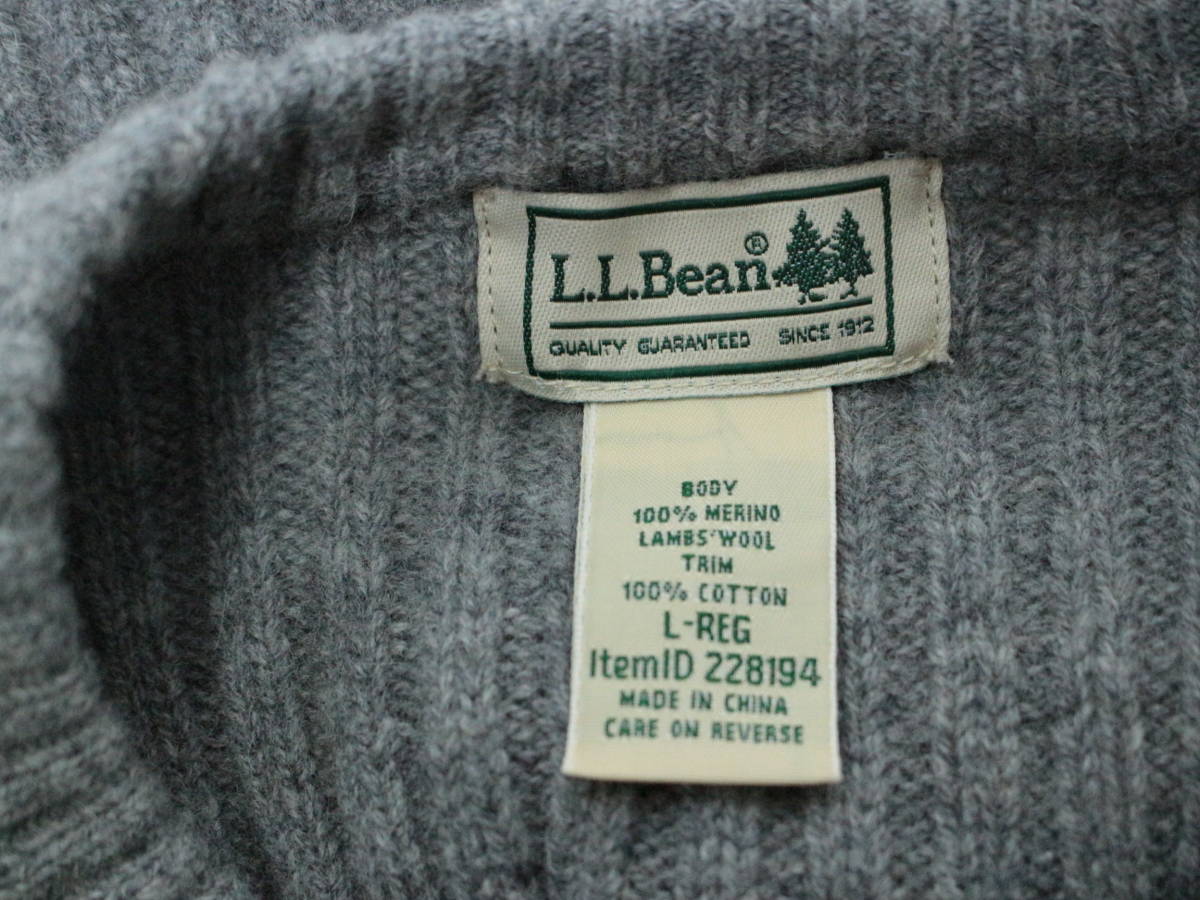 O567　L.L. Bean　エルエルビーン　ウール100　コマンドクルーネックセーター　グレー　サイズL　メンズ_画像5