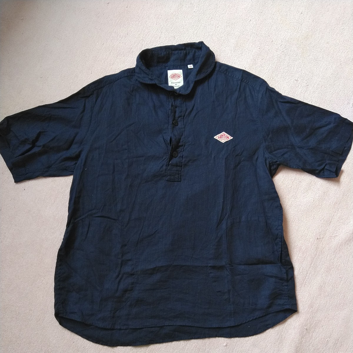DANTON リネン プルオーバーシャツ 42 ネイビー 紺 半袖 ダントン 日本製の画像1
