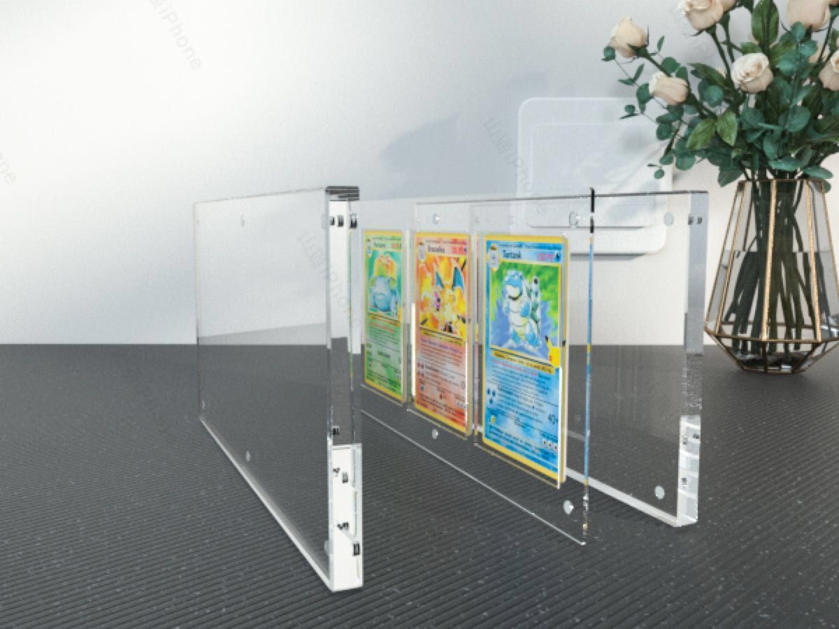 4連マグネットローダー　UVカット　展示台　ディスプレイケース　ポケカ　遊戯王　スタンド付き