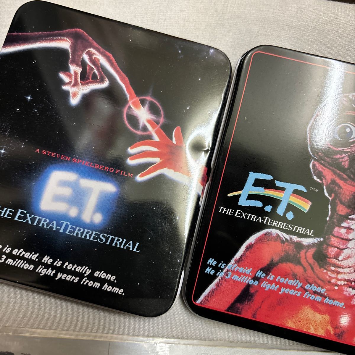 E.T. 缶ケース缶ペンケース3点+ステッカー6種　新品未使用昭和レトロ　映画ET スティーブンスピルバーグ　デッドストック　ヴィンテージ_画像2
