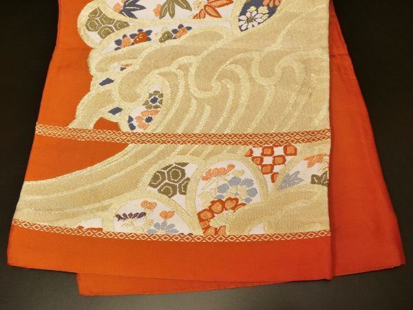 帯 刺繍 和装 菊 花 波 金糸 時代物 着物 愛知 名古屋 レトロ(60)OB021_画像9