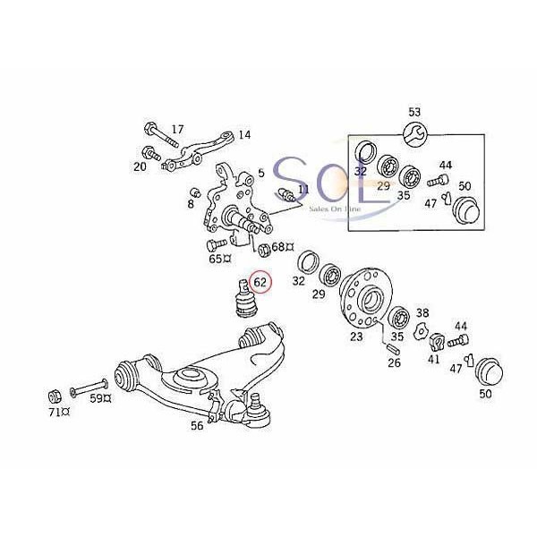 ベンツ W201 W124 R129 フロント ロアアーム ボールジョイント 左右共通 190E E220 E280 SL320 SL500 1243330327 1243330127 出荷締切18時_画像2