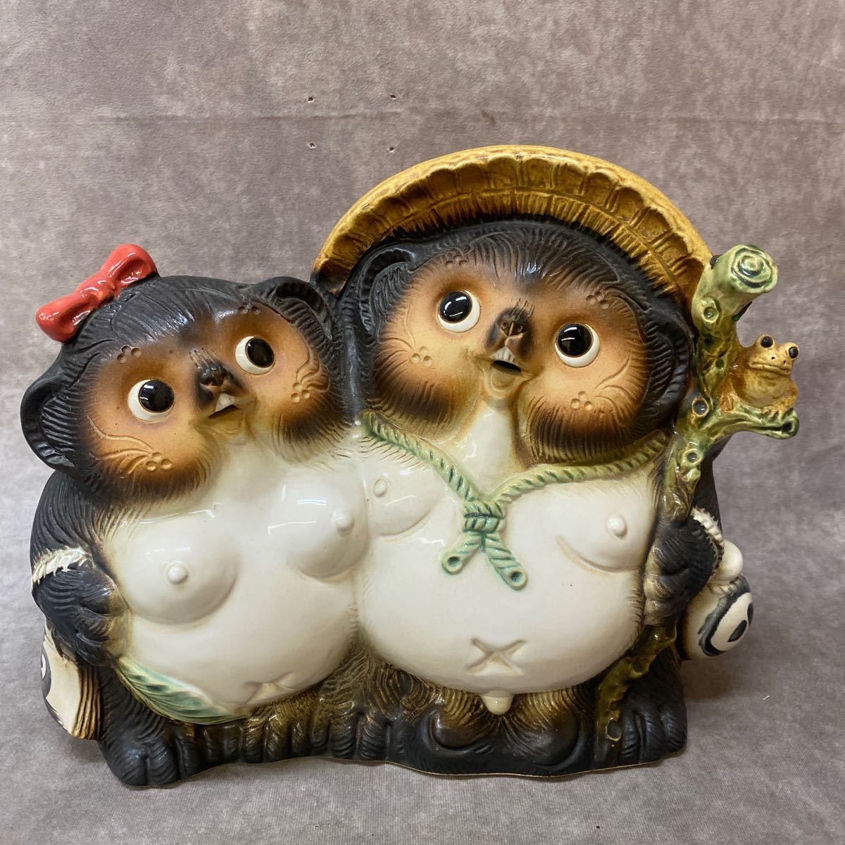 美品 招福 ペア 狸 夫婦 たぬき 置物 縁起物 インテリア 狸 開運 美品 招福 ペア 狸 夫婦 たぬき 置物 縁起物 インテリア 狸 開運