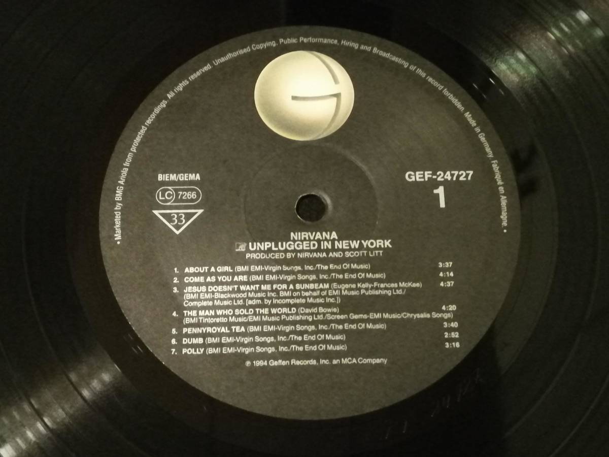 個人所蔵 / 激レア / オリジナル1994 GEF 24727 / Nirvana / Unplugged in New York / 超音波洗浄済+VPI HW-16.5_画像9
