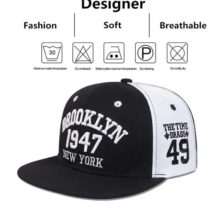 New York 1947 デザインキャップ 刺繍入り 男女兼用 ブラック&ホワイト 送料無料！_画像8