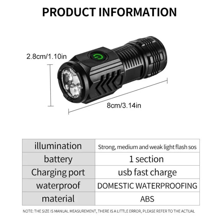 【NEW】3LED ミニ懐中電灯 高輝度ハンディライト USB充電式 防水機能 ベルトフック、マグネット装備 ブラック！_画像8