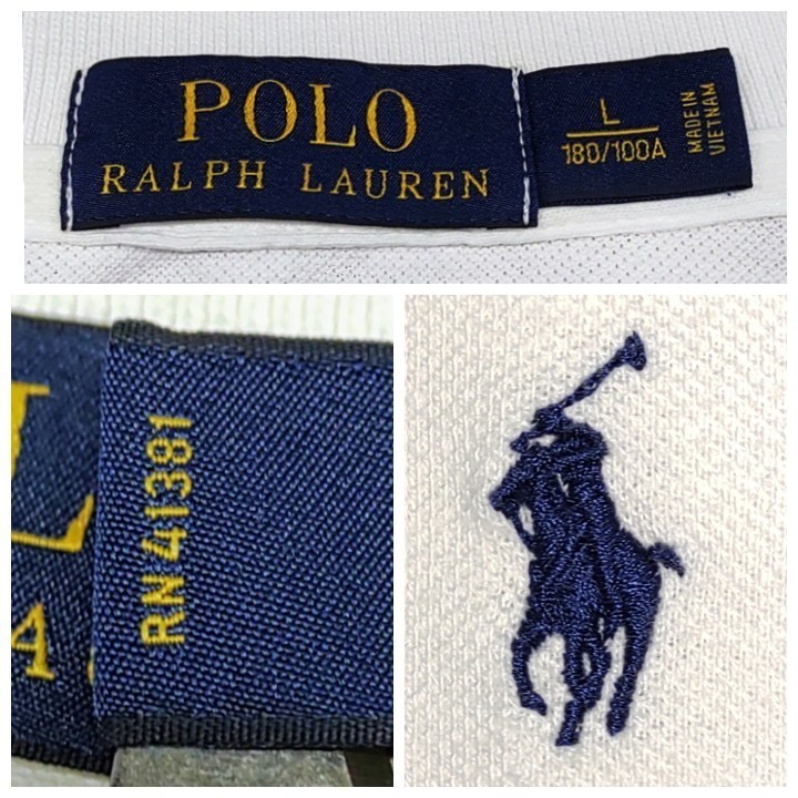 2402024POLO RALPH LAUREN ポロラルフローレン 胸ロゴ刺繍 ワンポイント カスタムフィット 半袖ポロシャツ 白 L RN41381 コットン_画像5