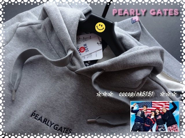 正規本物!★パーリーゲイツ★Americao!!星条旗★ストレッチ裏毛起毛★グラフィック★プルオーバー★フーディ★パーカー★4番(M)グレー