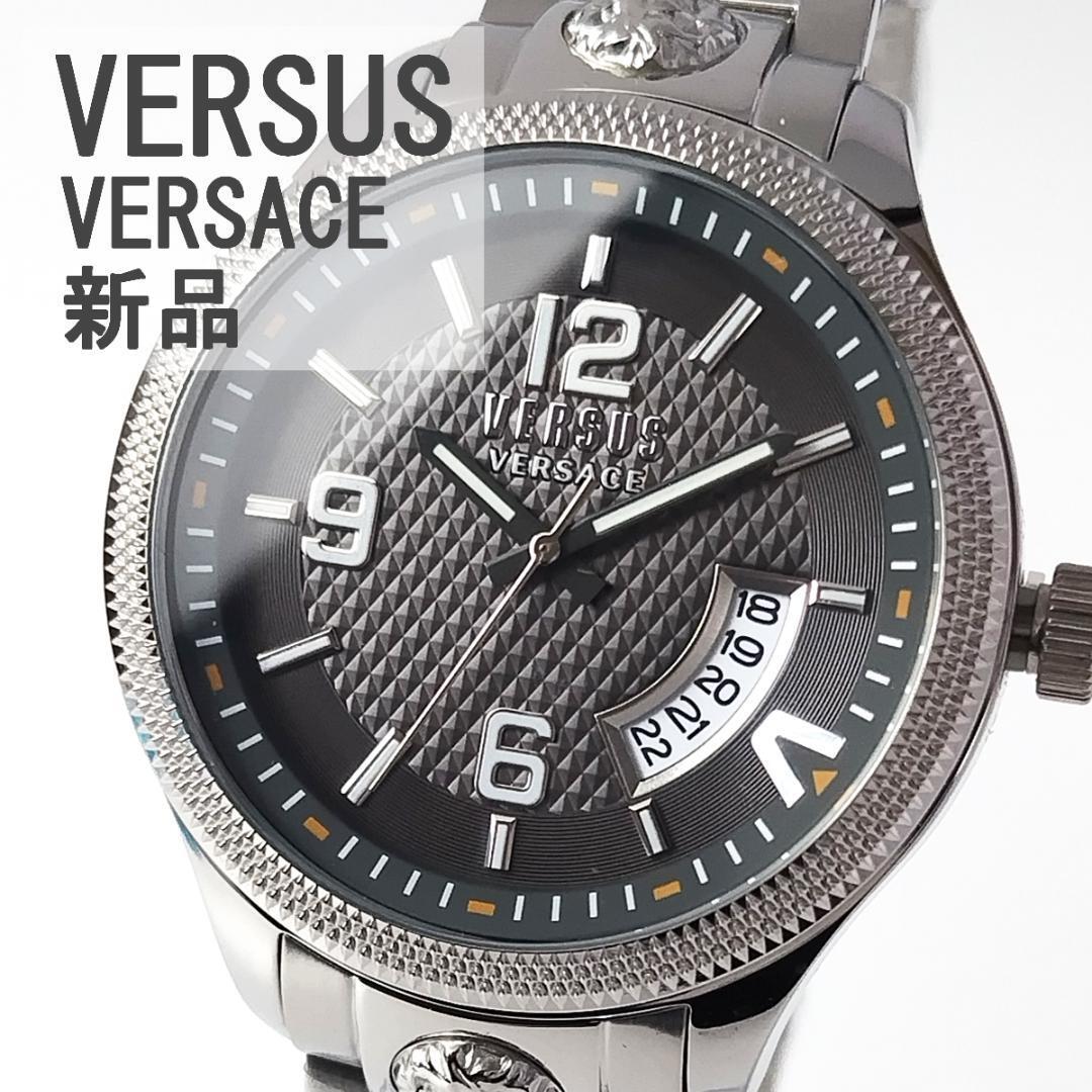 シルバー ダークグレー新品メンズ腕時計VERSUS VERSACEかっこいい３針カレンダー日付ヴェルサス・ヴェルサーチ男性ウォッチ箱付_画像1