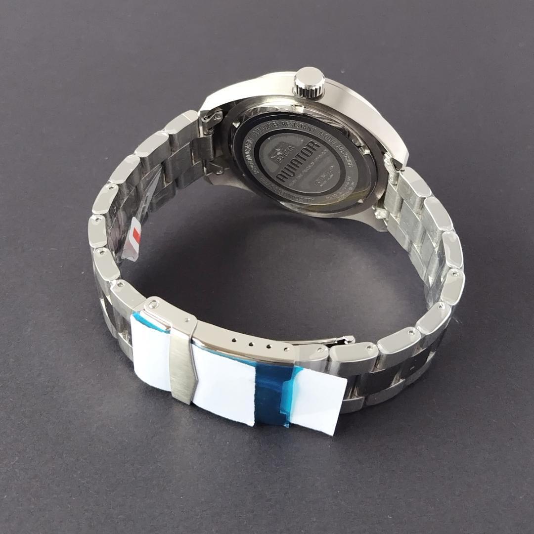 ブラック/シルバー新品インビクタ アヴィエイター45mmメンズ腕時計クォーツ電池式INVICTAかっこいい黒シンプル