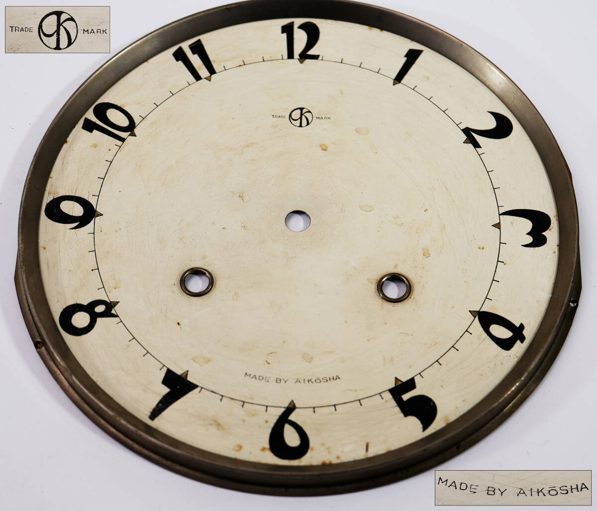 柱時計の文字盤 まとめて6枚 古い時計部品 愛工舎/TRADE MARS MARK/KOWA/地球鳩印 アンティーク ディスプレイ インテリア アート_画像2