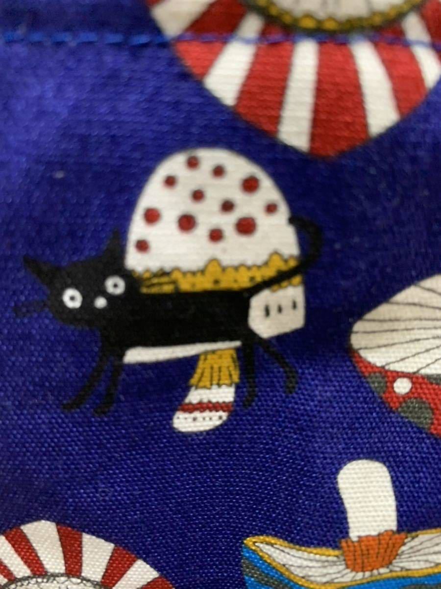 ハンドメイド ミニトートバッグ 黒猫とキノコ_画像4