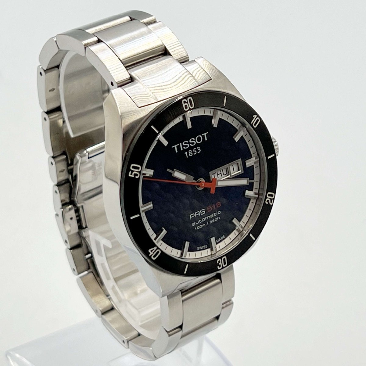 TISSOT PRS516 T044430A＜腕時計＞ティソ 機械式自動巻き デイデイト 裏スケ ネイビー文字盤 メンズ ブランド ウォッチ_画像2