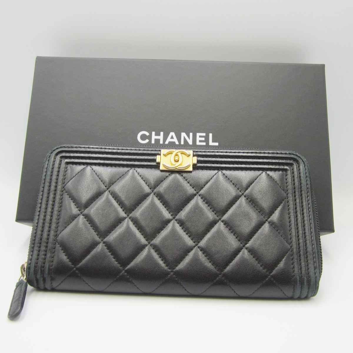 【箱・カードあり】CHANEL BOY CHENEL ラウンドファスナーロングウォレット＜財布＞ボーイシャネル 長財布 レディース ブランド ブラック_画像1