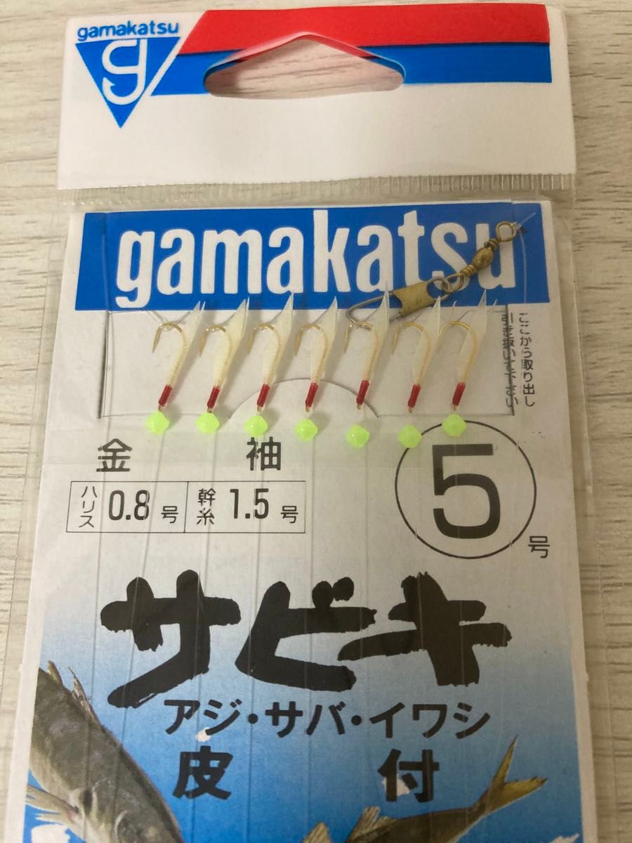 ★　未使用 ガマカツ 白スキン サビキ 仕掛け 5号 7本針 10枚　gamakatsu オキアミ アジ イワシ サバ　★