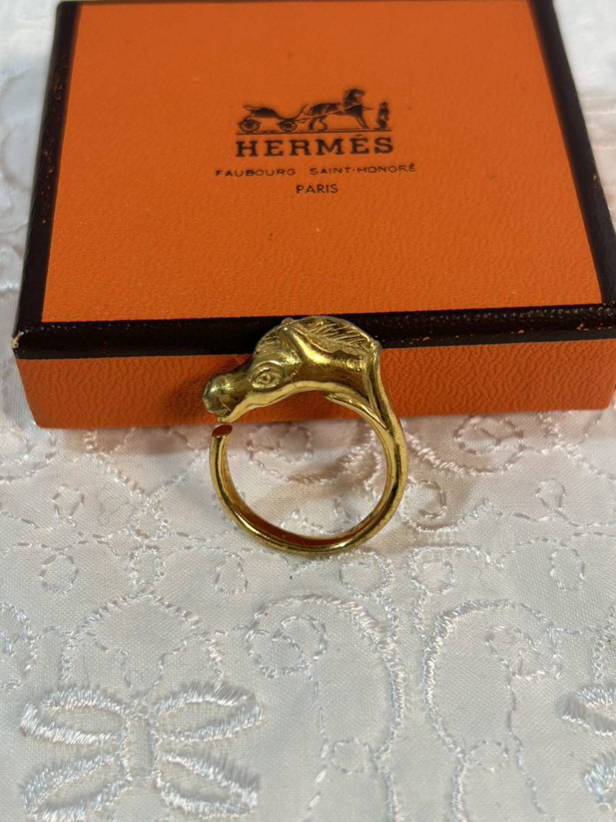 【#sk】HERMES リングゴールド ヴィンテージ 馬モチーフ アクセサリー 12号エルメス 0202-03-1-0257-2-0-0_画像1