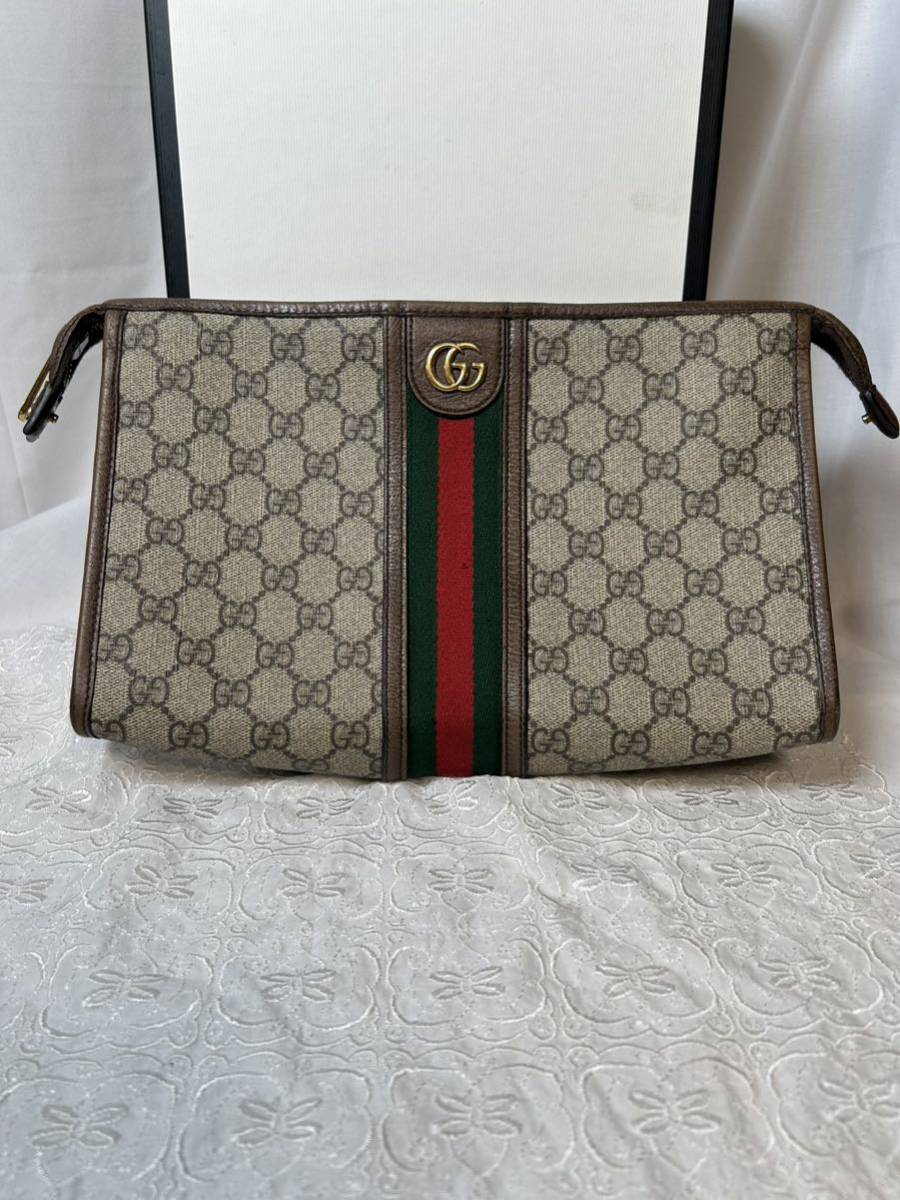 【#tn】GUCCI クラッチバッグ ブラウンセカンドバッグ 総柄 グッチ ラベル ポーチ _画像1