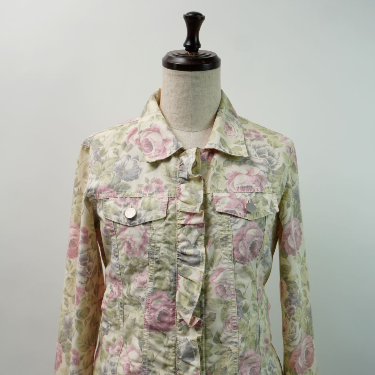 L'EST ROSE レストローズ 花柄ショートジャケット フレアスカート セットアップ レディース 白 ピンク 緑 サイズM*MC873_画像3