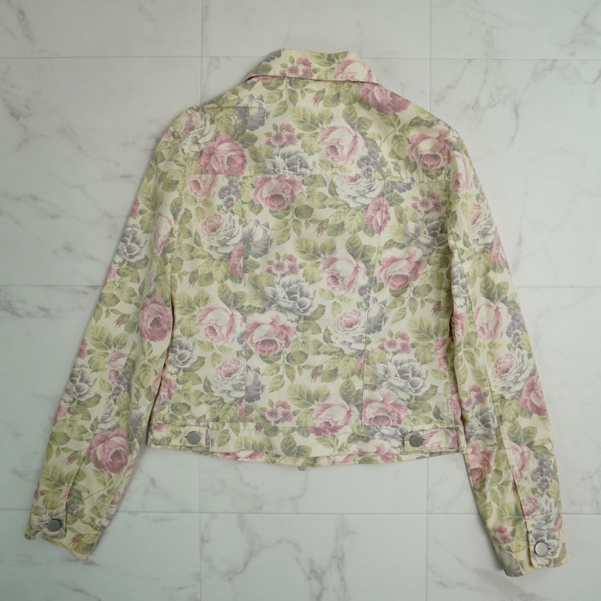 L'EST ROSE レストローズ 花柄ショートジャケット フレアスカート セットアップ レディース 白 ピンク 緑 サイズM*MC873_画像6