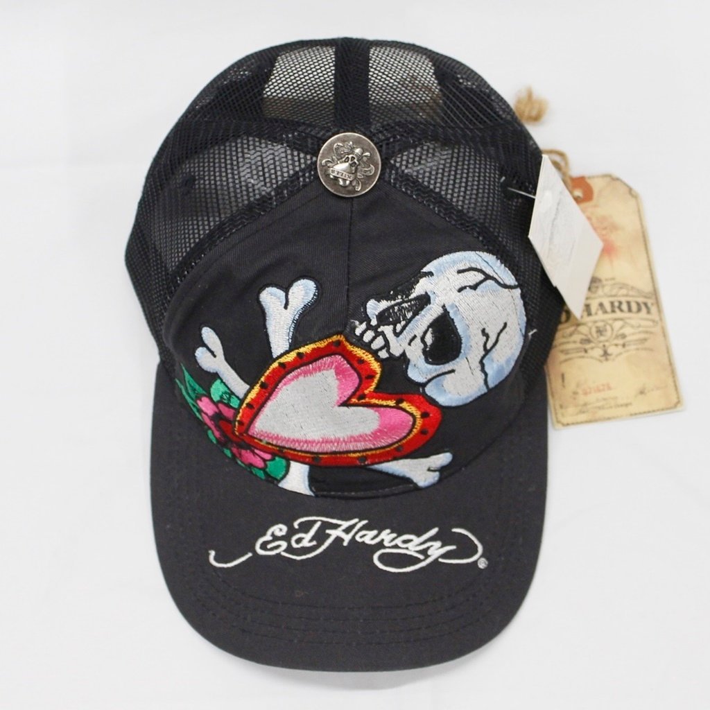 Ed Hardy エドハーディー キャップ 帽子 メッシュキャップ スカル ブラック 刺繍 サイズONE フリー 中古品 m_a(j) m24-27318_画像6