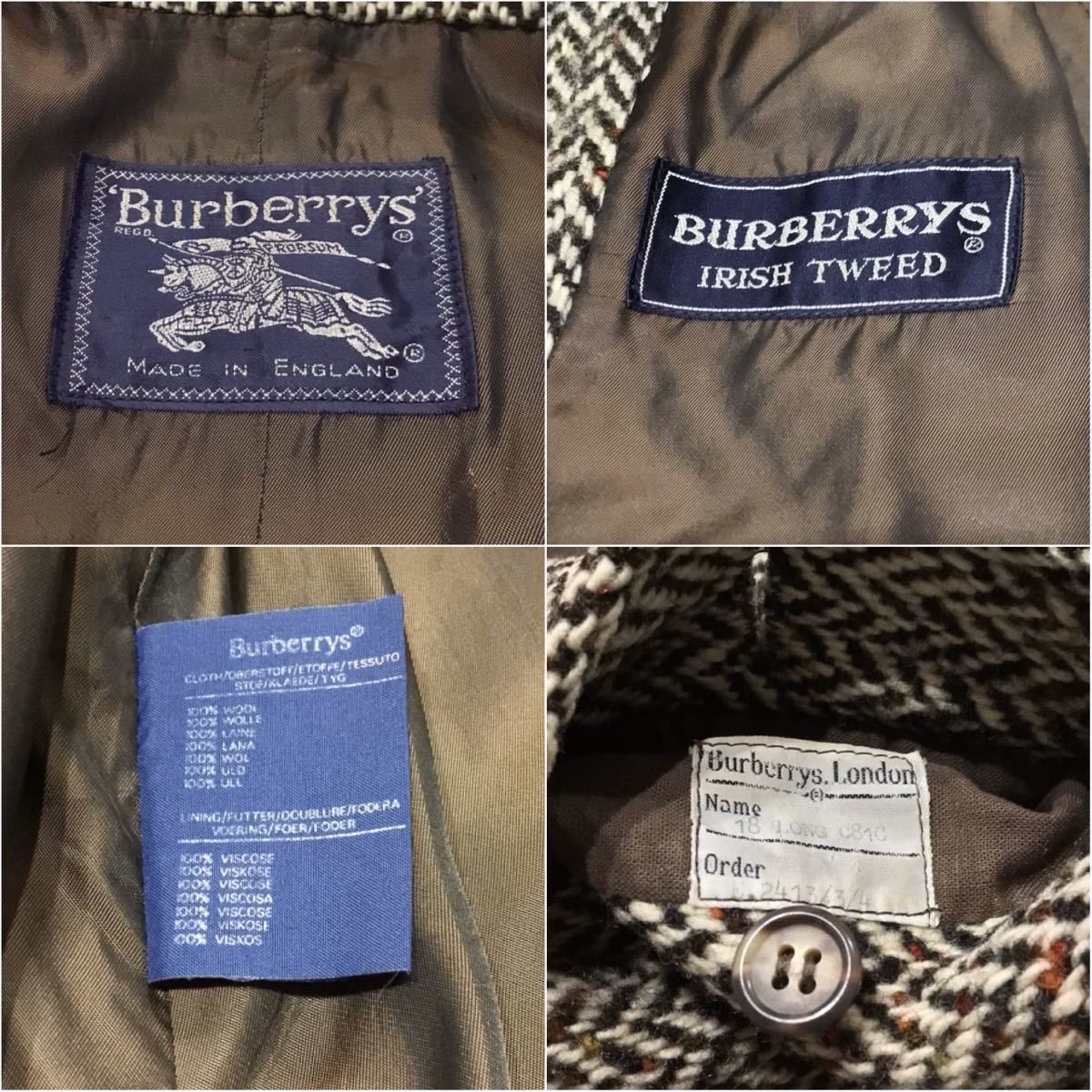 【一枚袖】英国製 Burberrys ヴィンテージ バーバリー アイリッシュツイード ステンカラーコート / バルマカーン トレンチ England_画像4