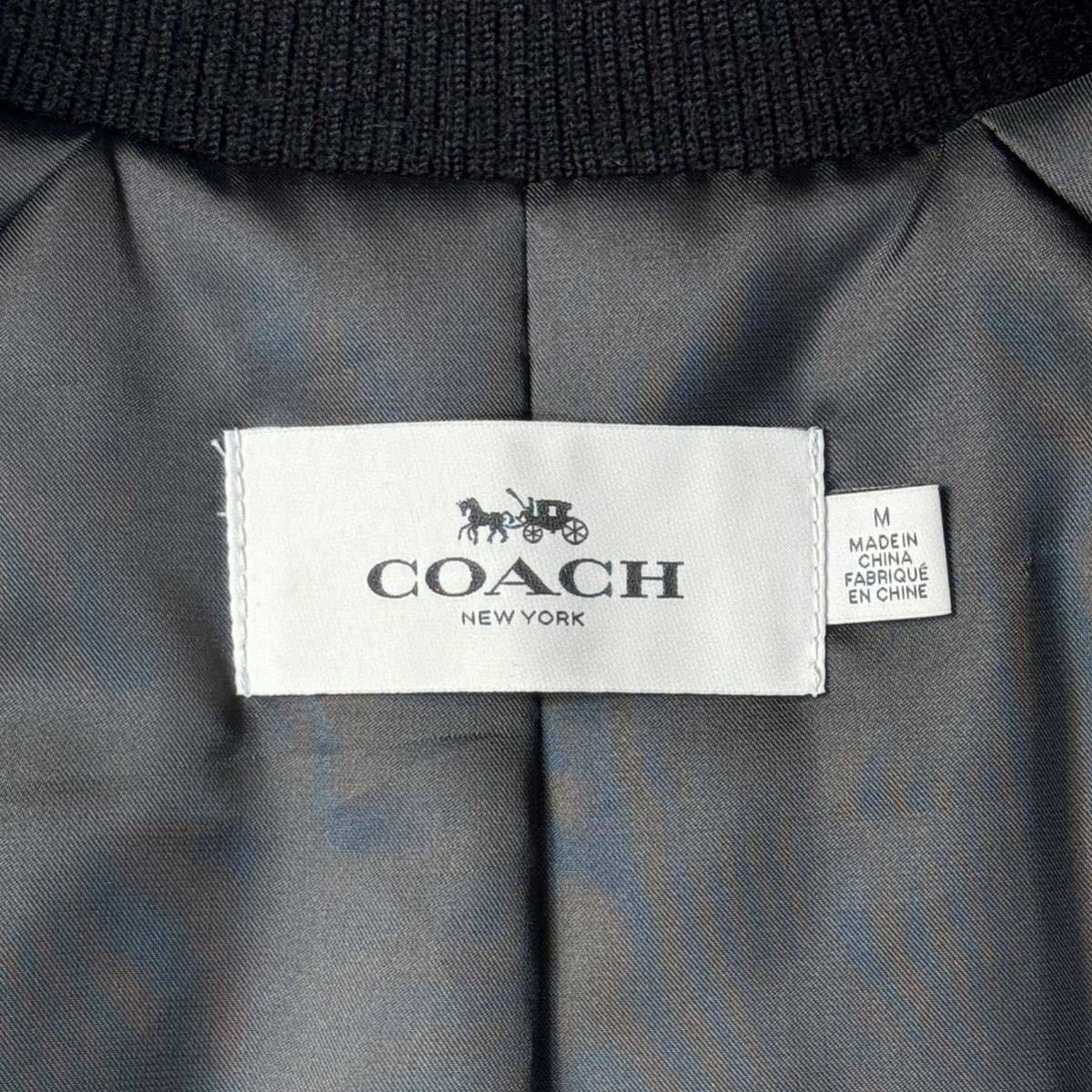 ほぼ未使用/M-L相当★コーチ/COACH オールレザー 羊革 バイカラー スタジャン ジャケット ブルゾン リブニット 中綿入り メンズ 黒茶_画像9