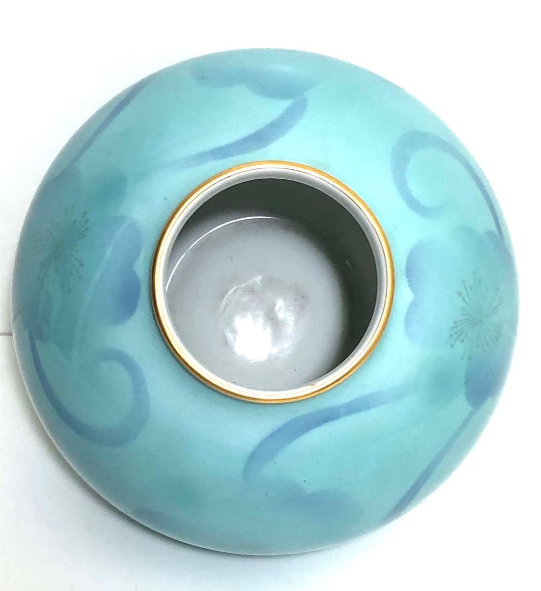 深川製磁 色絵彩磁 花瓶/壺】金縁 宮内庁御用達 ターコイズ 深川製磁 色絵彩磁 花瓶/壺】金縁 宮内庁御用達 ターコイズ