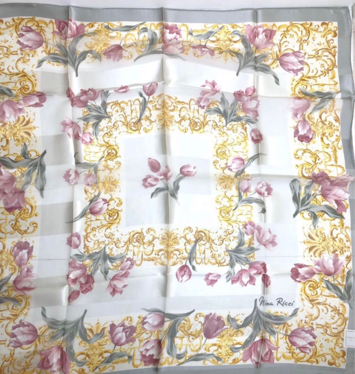 未使用品【NINA RICCI/ニナリッチ 大判スカーフ】85×87cm◆オーロラ 日本製 C-TK1850◆花柄 シルク100%