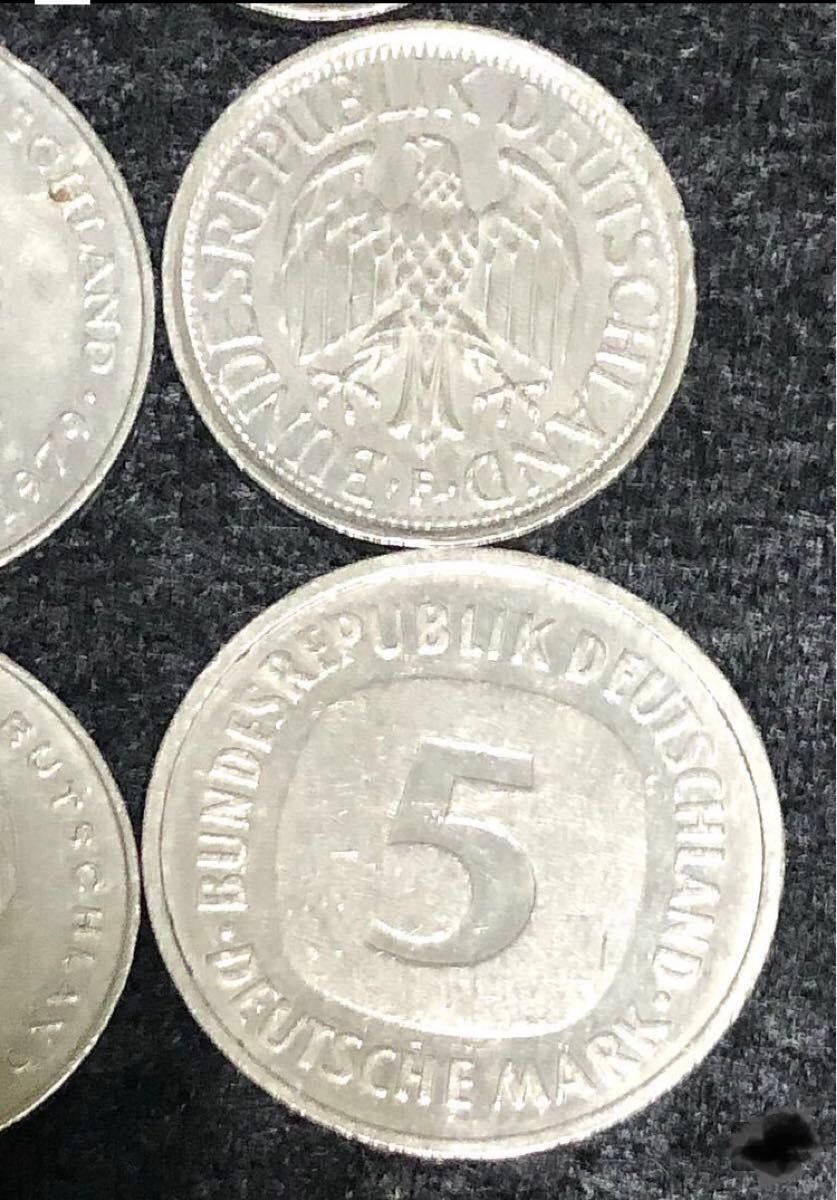 【古銭 西ドイツ 5マルク 2マルク 1マルク 50フェニッヒ まとめて6枚】ドイツマルク ビンテージコイン 70s 80s