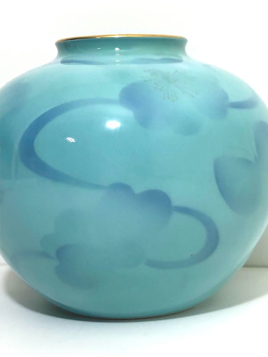 深川製磁 色絵彩磁 花瓶/壺】金縁 宮内庁御用達 ターコイズ 深川製磁 色絵彩磁 花瓶/壺】金縁 宮内庁御用達 ターコイズ