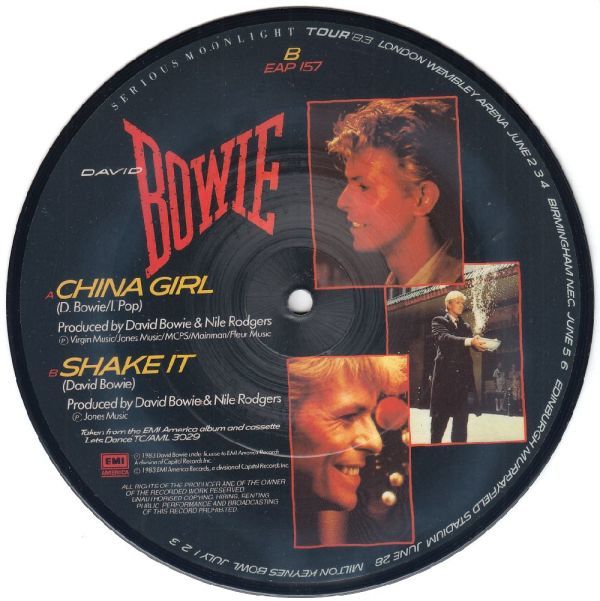 英ポップ・ロック　デヴィッド・ボウイ―　７“　China Girl　ピクチャーディスク　1983年_画像2