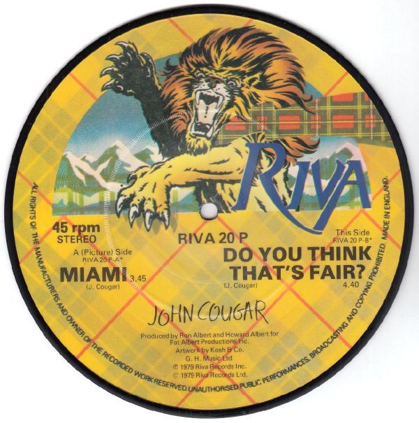 米パワーポップ、ポップ・ロック、ディスコ　ジョン・クーガー　７“　Miami　ピクチャーディスク 1979年_画像2