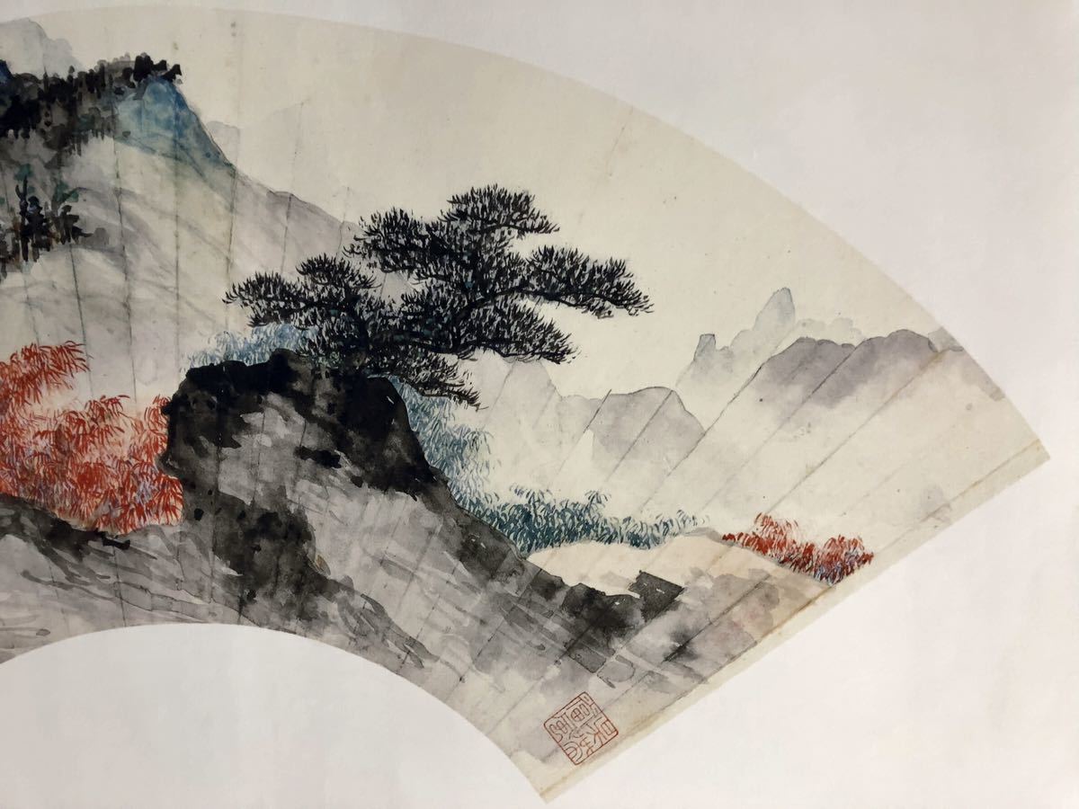 呉湖帆　翠岫丹林図　扇面　／中国美術　水墨画　中国画　扇面画_画像2