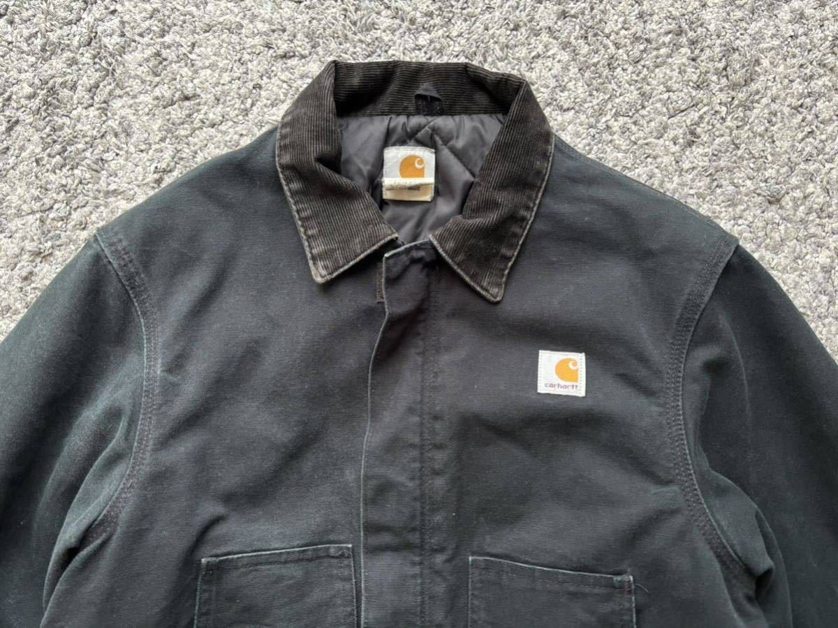 黒! 90s Carhartt カーハート USA製 トラディショナルジャケット ブラック 38☆80s stussy デトロイト ダックベスト ダブルニー ビンテージ_画像2