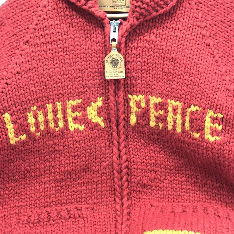 【中古】Canadian Sweater Love&Peace カウチンニット 赤 サイズM相当　カナディアンセーター[240024452859]_画像4