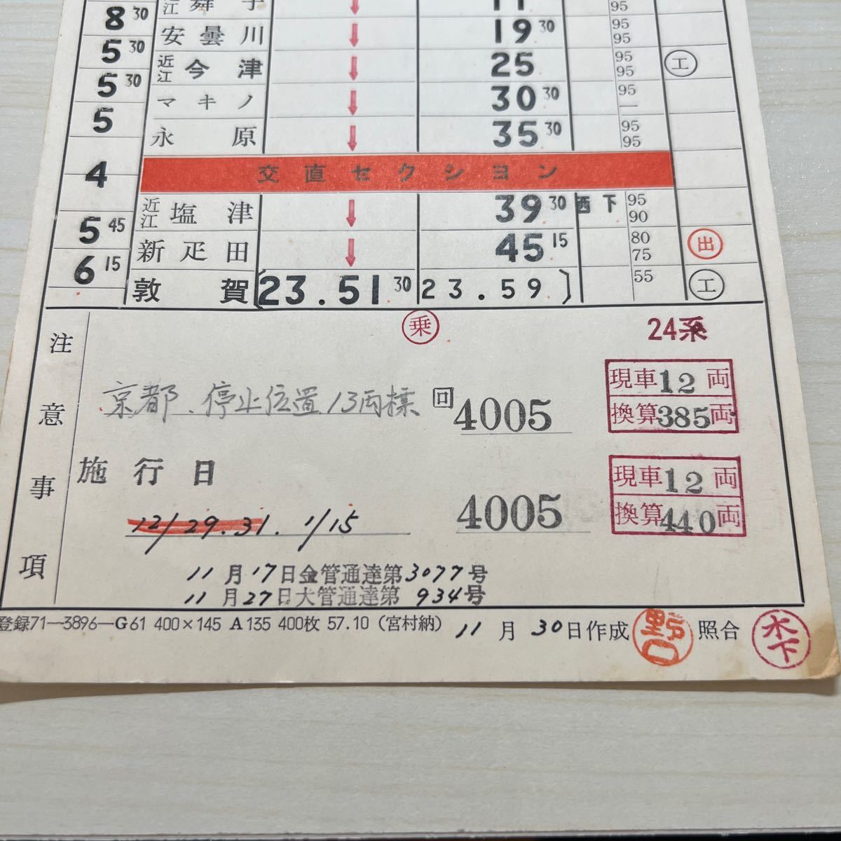 運転士時刻表　寝台特急つるぎ　昭和57年_画像5